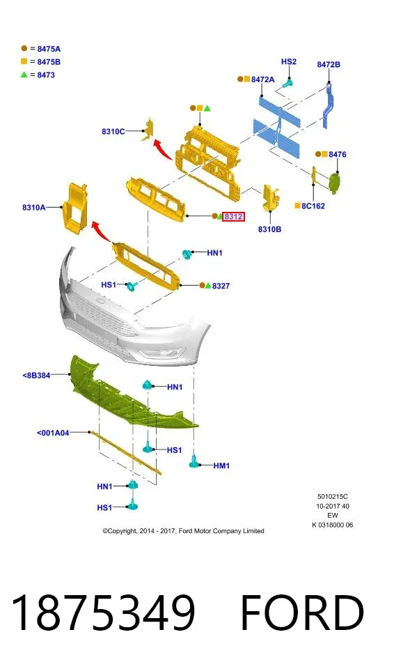 Deflector de aire superior del radiador 1875349 Ford