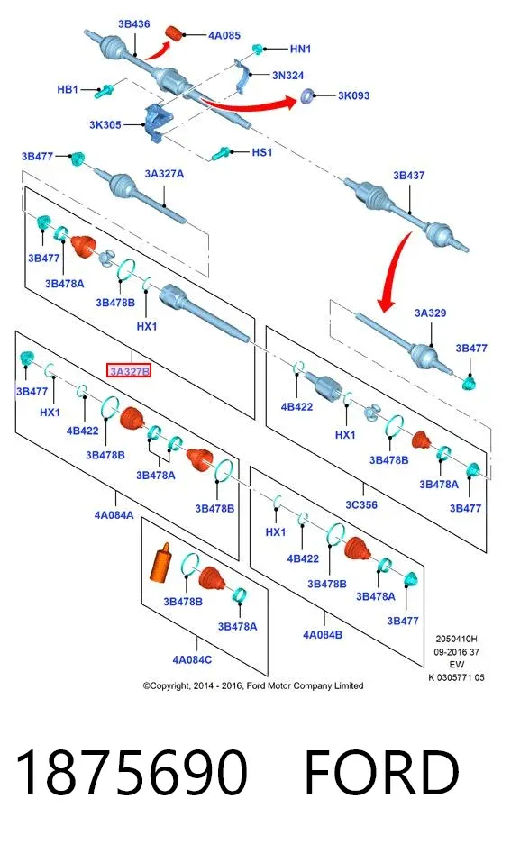 Junta homocinética interna delantera derecha 1875690 Ford