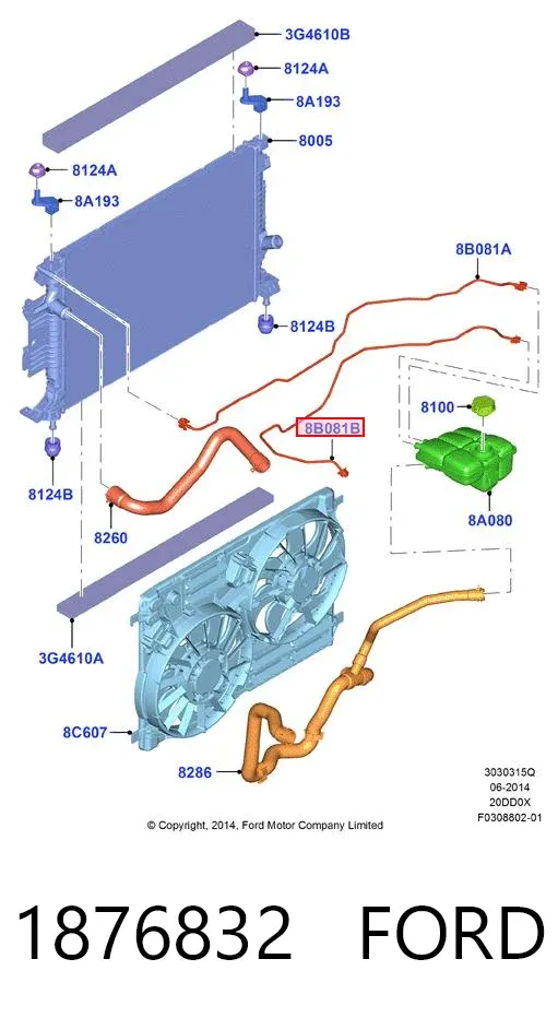 Manguera superior del radiador 1876832 Ford