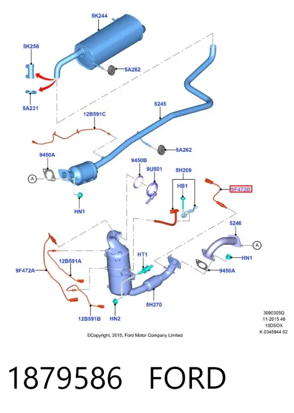 Sensor de oxígeno previo al catalizador 1879586 Ford