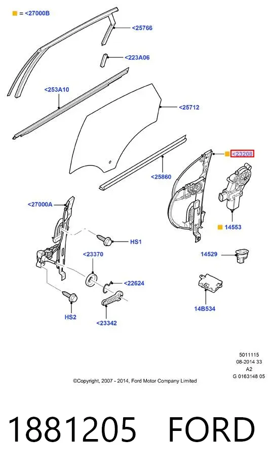 Mecanismo de elevalunas de la puerta trasera derecha 1881205 Ford