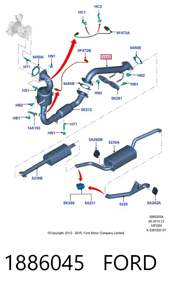 Tubo intermedio de escape 1886045 Ford