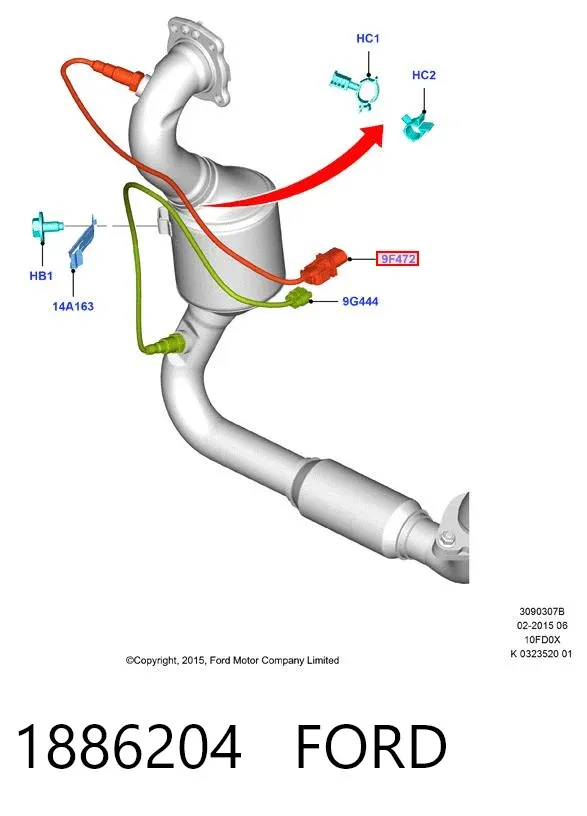 Sensor de oxígeno previo al catalizador 1886204 Ford