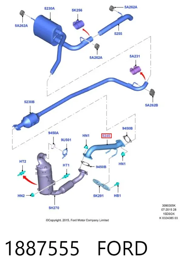 Tubo intermedio de escape 1887555 Ford
