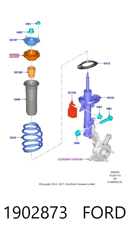 Rodamiento de soporte del amortiguador delantero 1902873 Ford