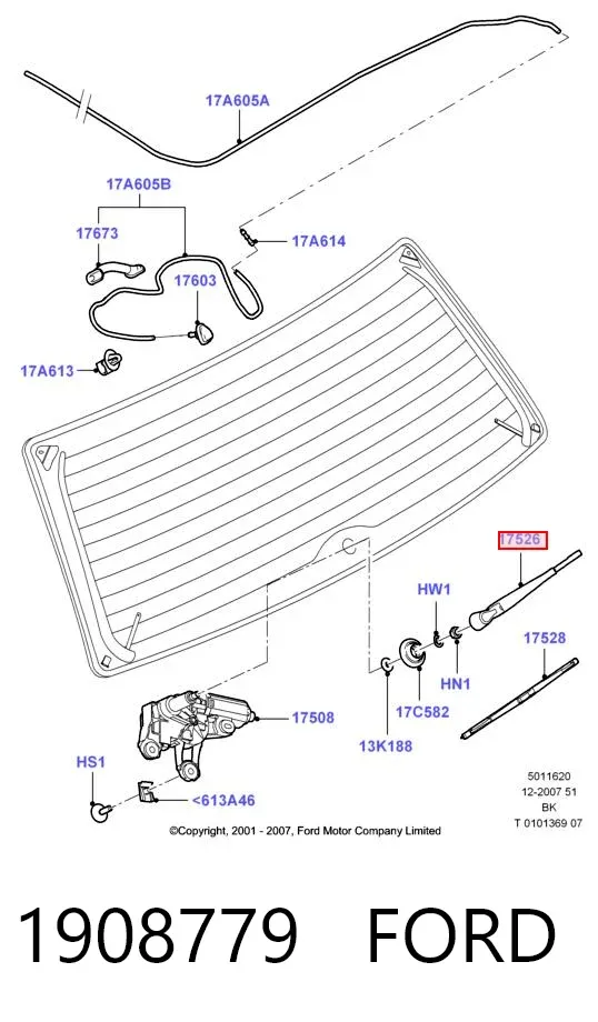 Brazo del limpiaparabrisas, trasero 1908779 Ford