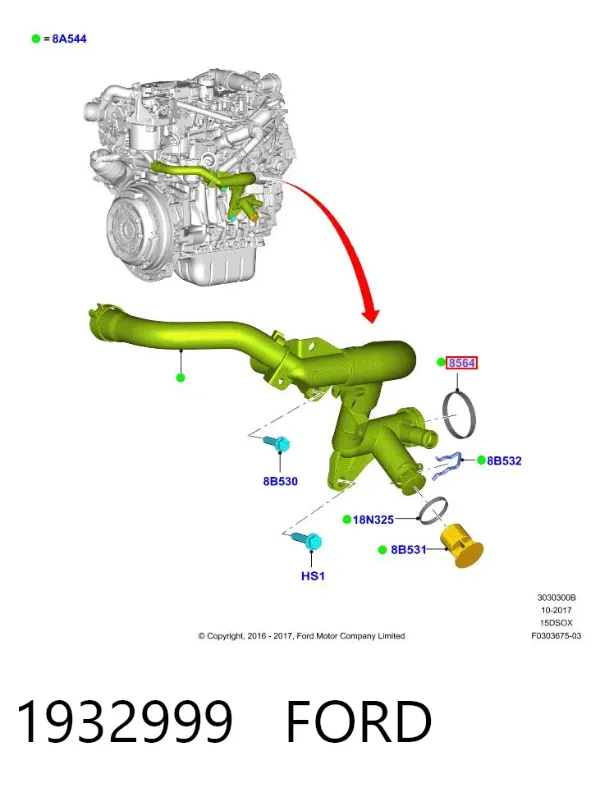 Junta de brida del sistema de refrigeración 1932999 Ford