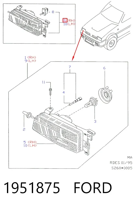 Faro derecho 1951875 Ford