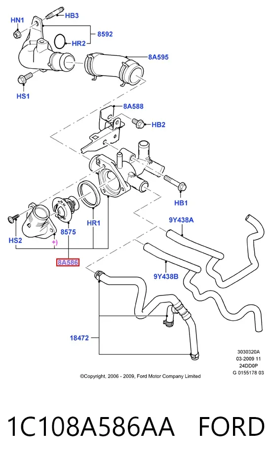 Caja de termostato 1C108A586AA Ford