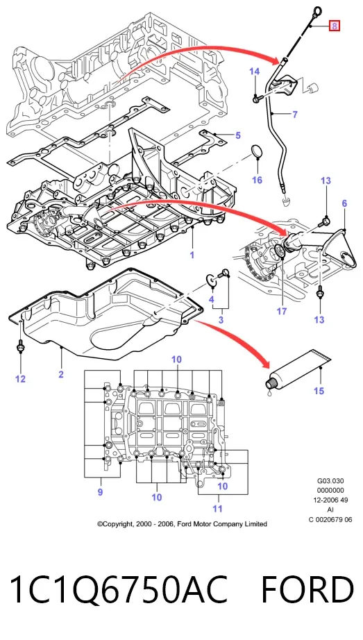 Varilla de aceite 1C1Q6750AC Ford