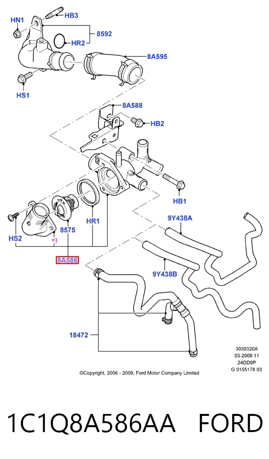 Caja de termostato 1C1Q8A586AA Ford