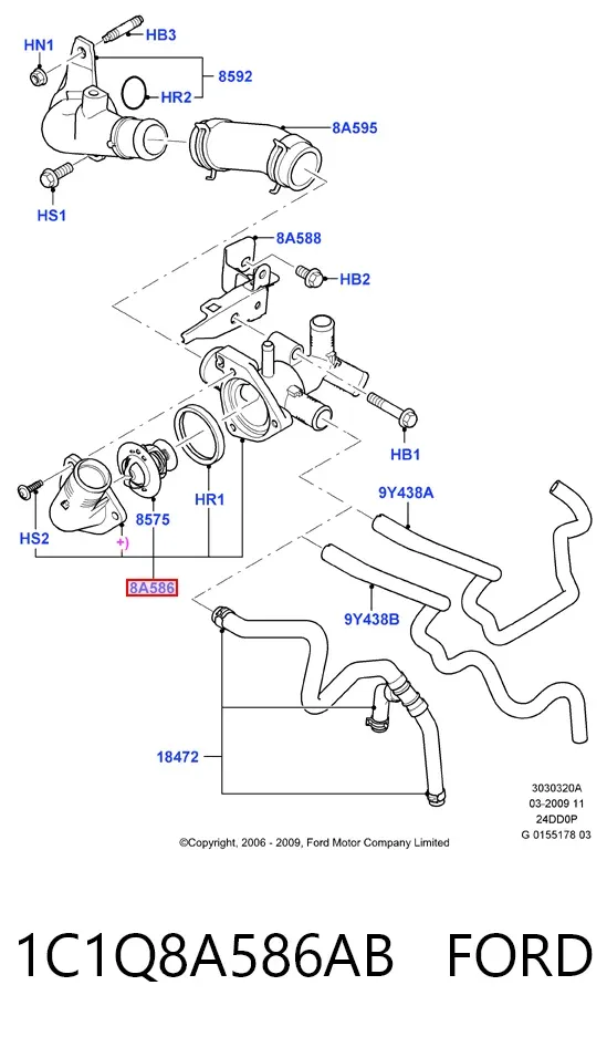 Caja de termostato 1C1Q8A586AB Ford