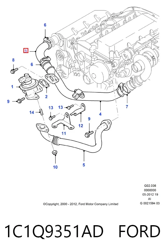 Tubo de salida de aire del turbocompresor 1C1Q9351AD Ford