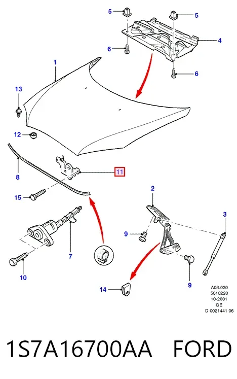 Cerradura de capó 1S7A16700AA Ford