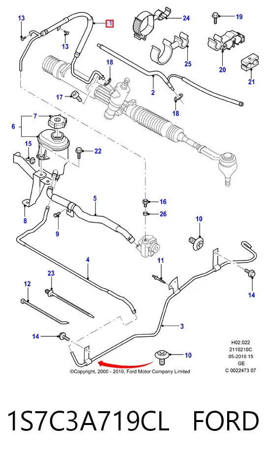 Manguera de alta presion de direccion, hidráulica 1S7C3A719CL Ford