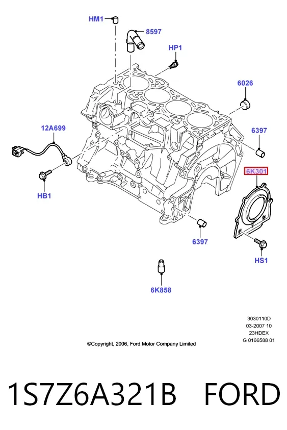 Retén de cigüeñal 1S7Z6A321B Ford