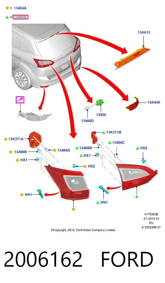 Piloto trasero interior derecho 2006162 Ford