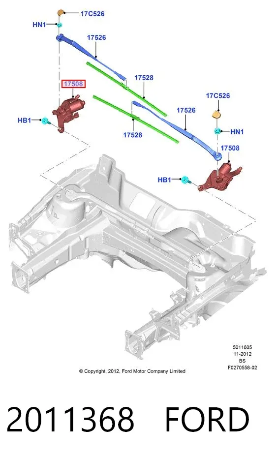 Motor limpiaparabrisas delantero derecho 2011368 Ford