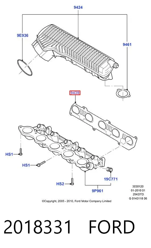 Junta de colector de admisión 2018331 Ford