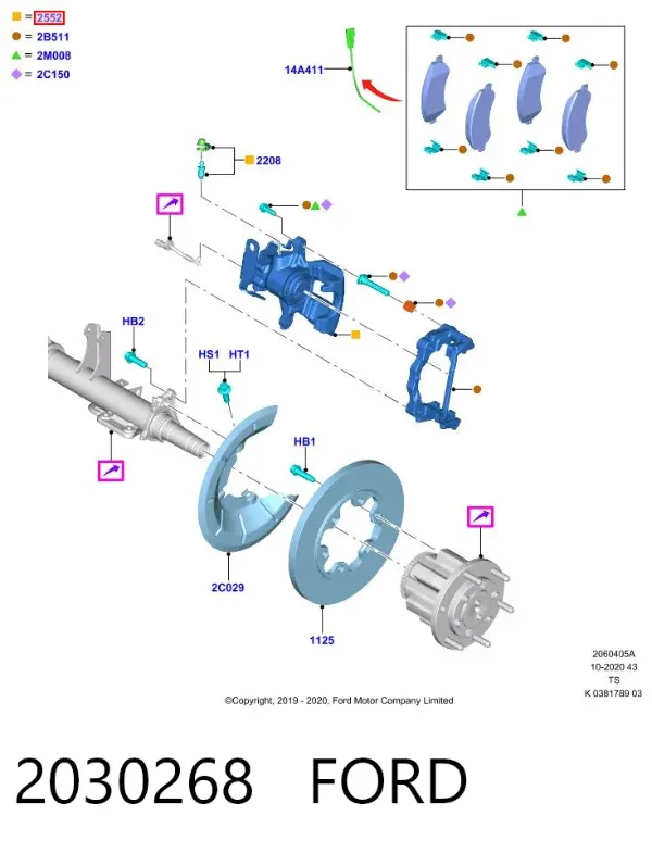 Pinza de freno trasera izquierda 2030268 Ford