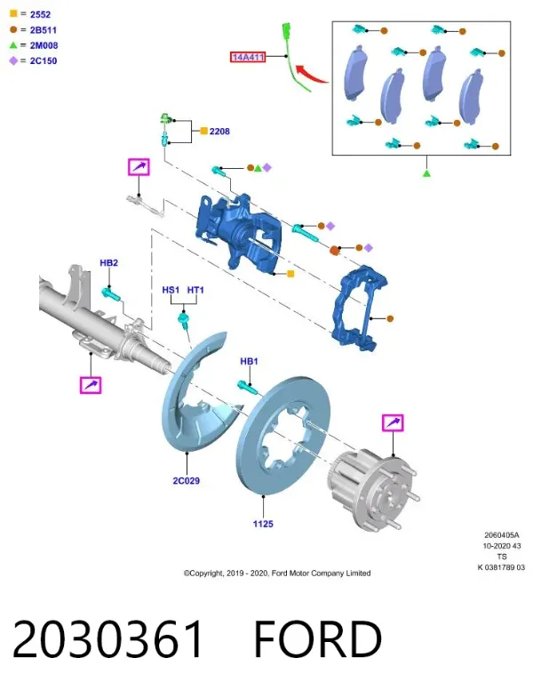 Sensor de desgaste de pastillas de freno trasero 2030361 Ford