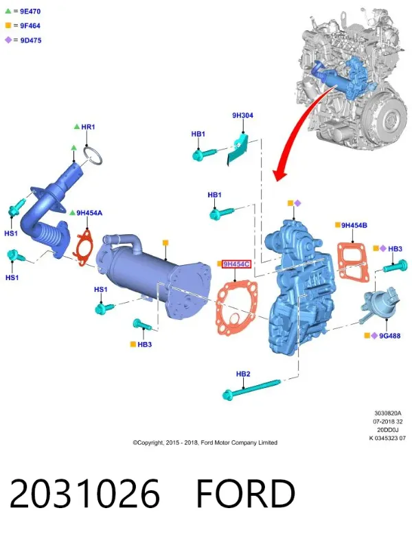 Junta del enfriador EGR del sistema de recirculación de gases 2031026 Ford