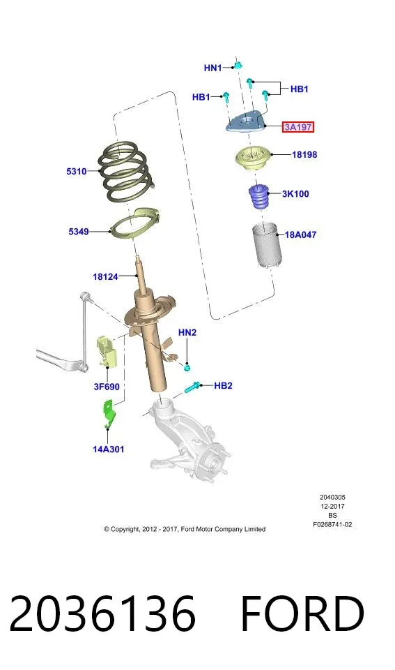 Soporte del amortiguador delantero 2036136 Ford