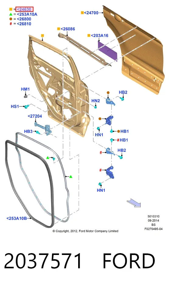Puerta trasera derecha 2037571 Ford