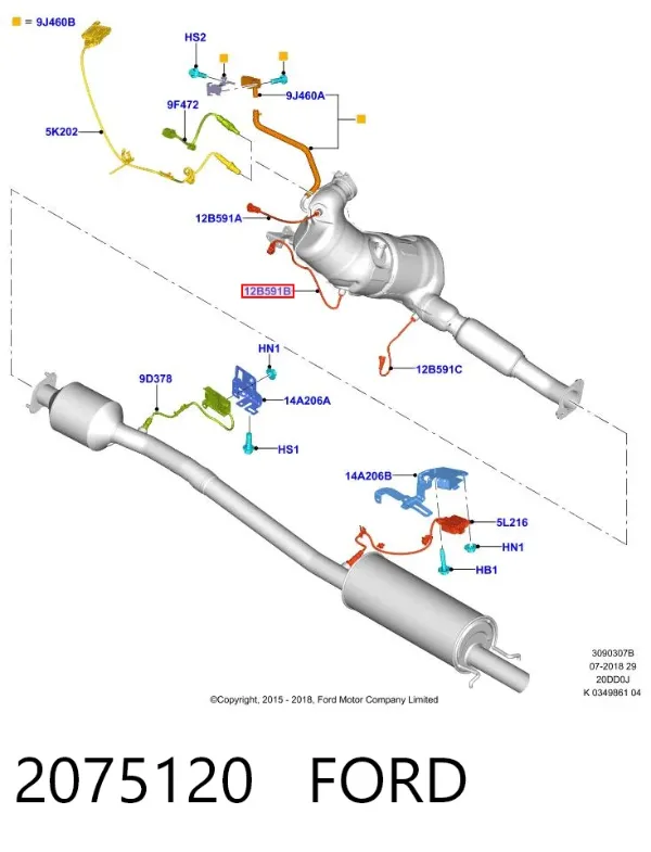 Sensor de temperatura de gases de escape en catalizador 2075120 Ford