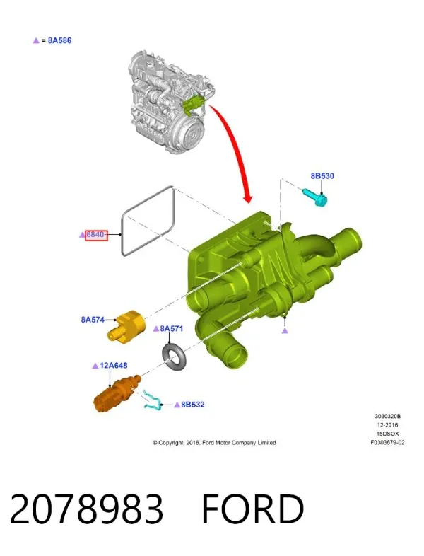Junta de la carcasa del termostato 2078983 Ford