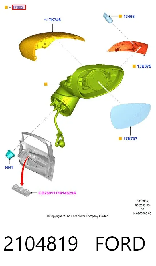 Espejo de retrovisor derecho 2104819 Ford