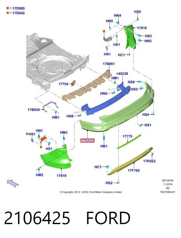 Parachoques trasero 2106425 Ford