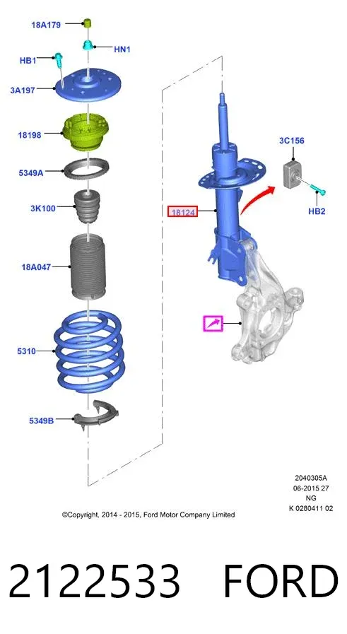 Amortiguador delantero derecho 2122533 Ford
