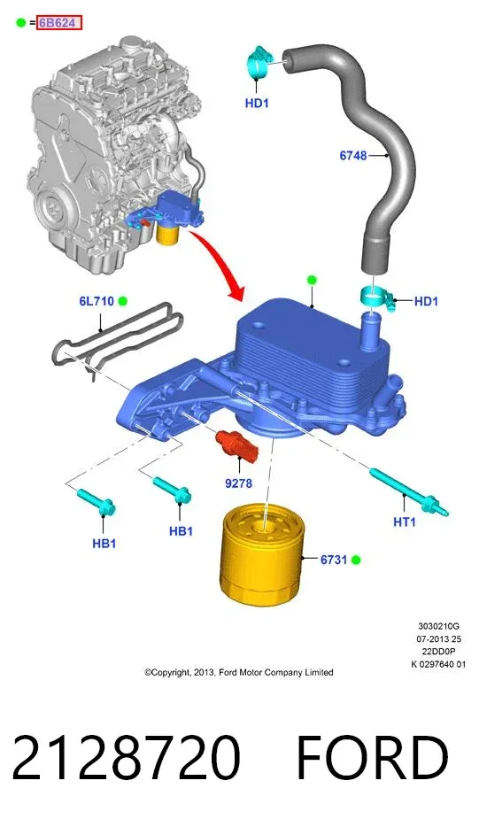 Portafiltro de aceite 2128720 Ford