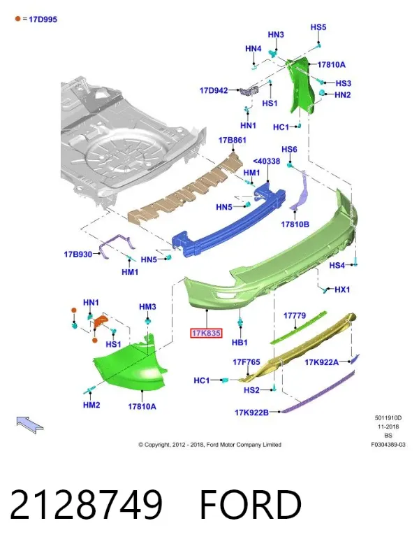 Parachoques trasero, parte central 2128749 Ford