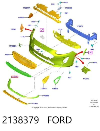 Rejilla del parachoques delantero FORD 2138379