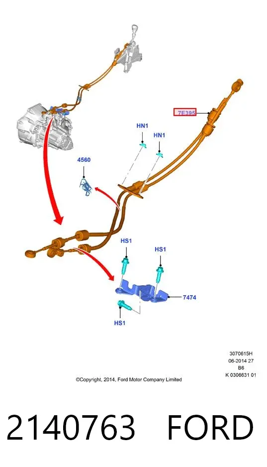 Cable de caja de cambios 2140763 Ford