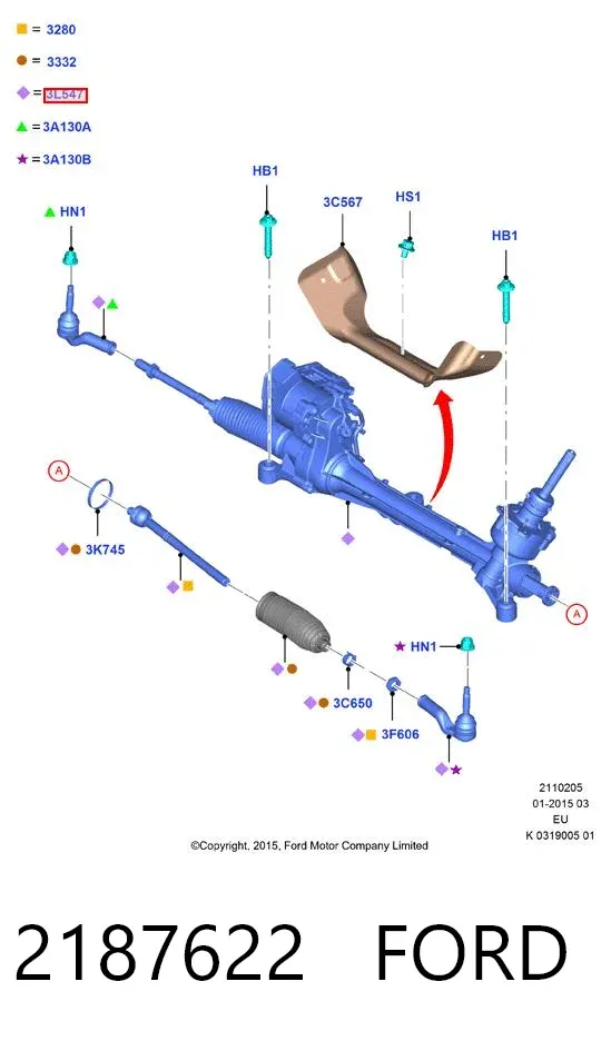 Cremallera de dirección 2187622 Ford