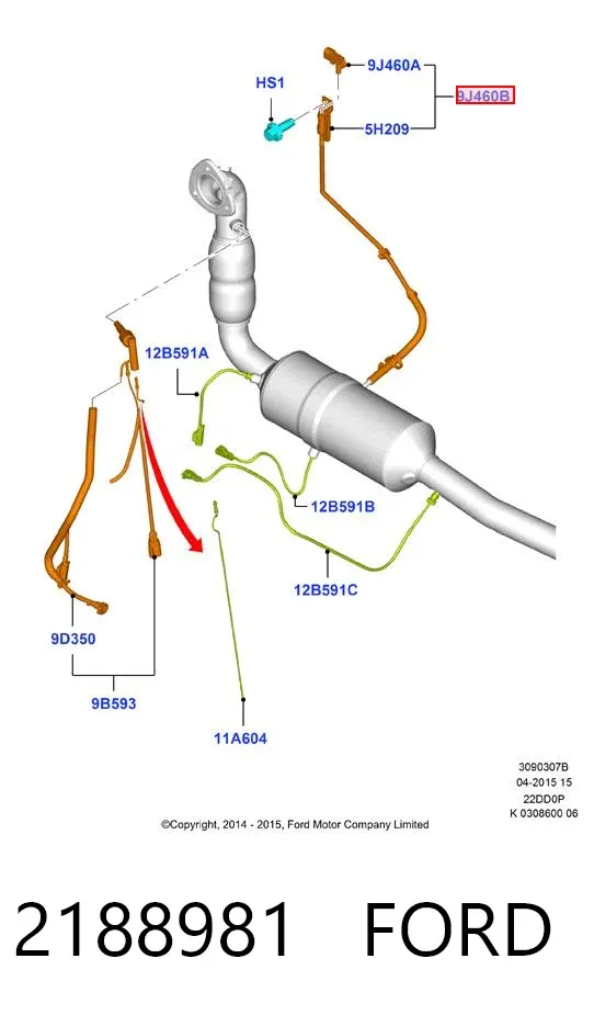 Sensor de presion gases de escape 2188981 Ford