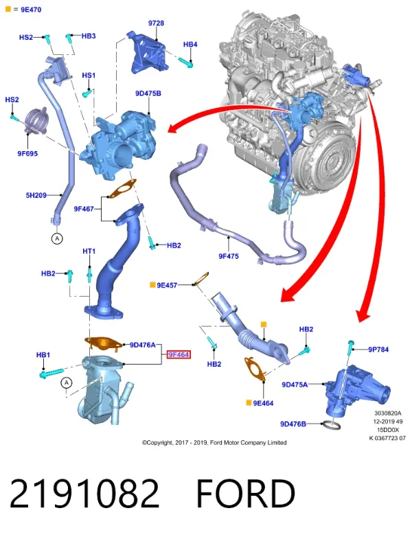 Enfriador de recirculación de gases de escape EGR 2191082 Ford