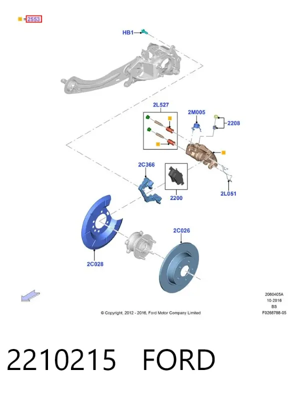 Pinza de freno trasera izquierda 2210215 Ford