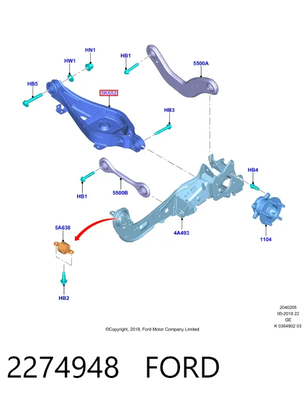 Brazo inferior trasero izquierdo/derecho 2274948 Ford