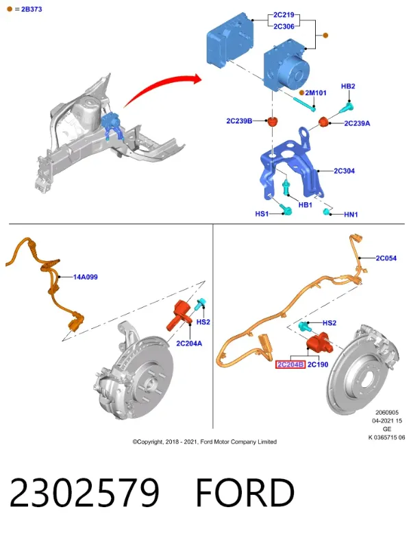 Sensor ABS trasero 2302579 Ford