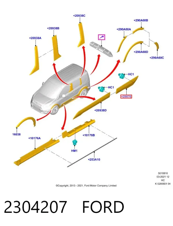 Moldura de salpicadera trasera derecha 2304207 Ford