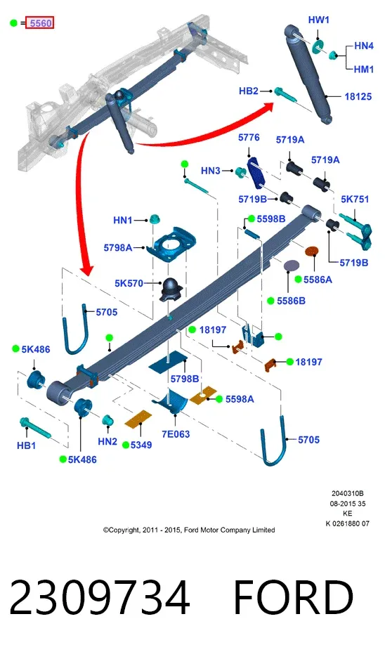 Ballesta de suspensión trasera 2309734 Ford