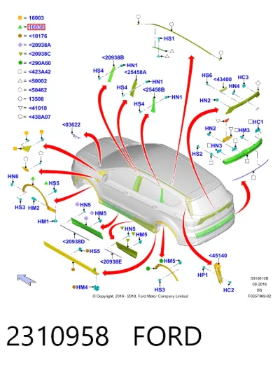 Moldura de guardabarros delantero derecho FORD 2310958