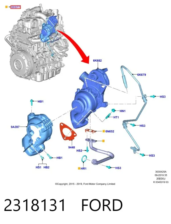 Tubo de drenaje de aceite de turbocompresor 2318131 Ford