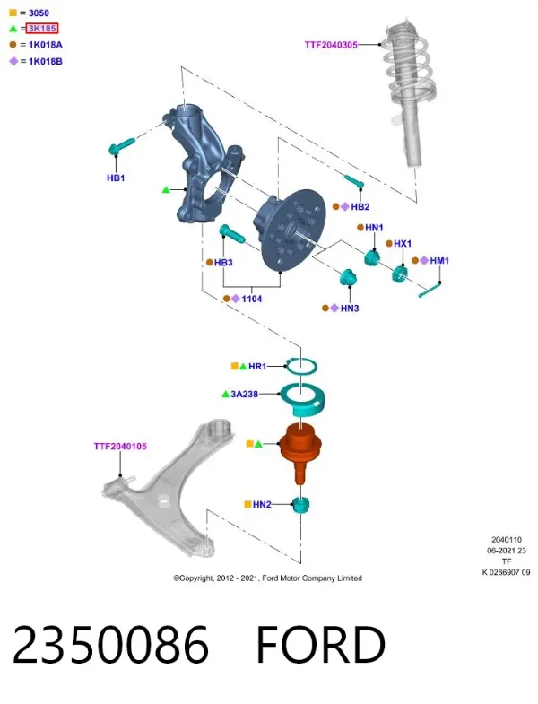 Mangueta delantera izquierda 2350086 Ford