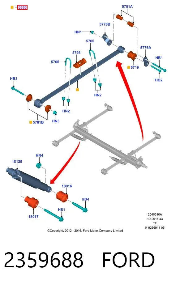 Ballesta de suspensión trasera 2359688 Ford