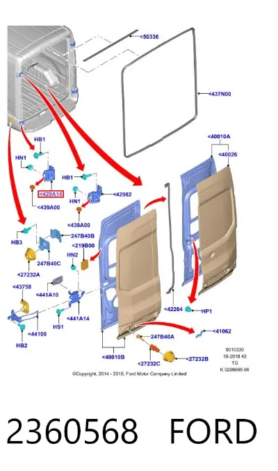 Bisagra inferior derecha de puerta trasera batiente FORD 2360568